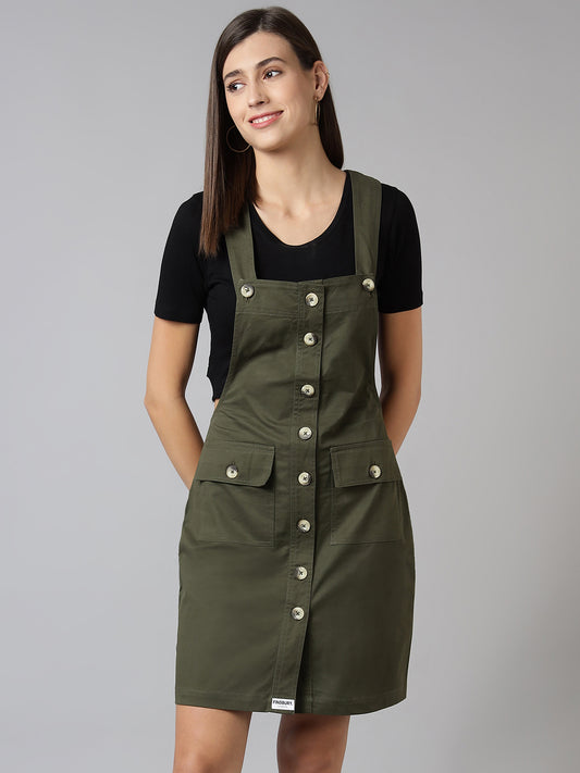 OLELE OVERALLS® Cotton Twill Womenswear Dungaree Dress - Olive Green