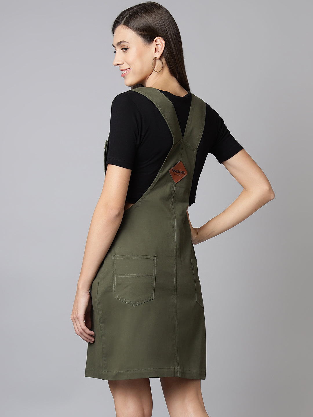 OLELE OVERALLS® Cotton Twill Womenswear Dungaree Dress - Olive Green