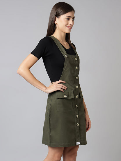 OLELE OVERALLS® Cotton Twill Womenswear Dungaree Dress - Olive Green