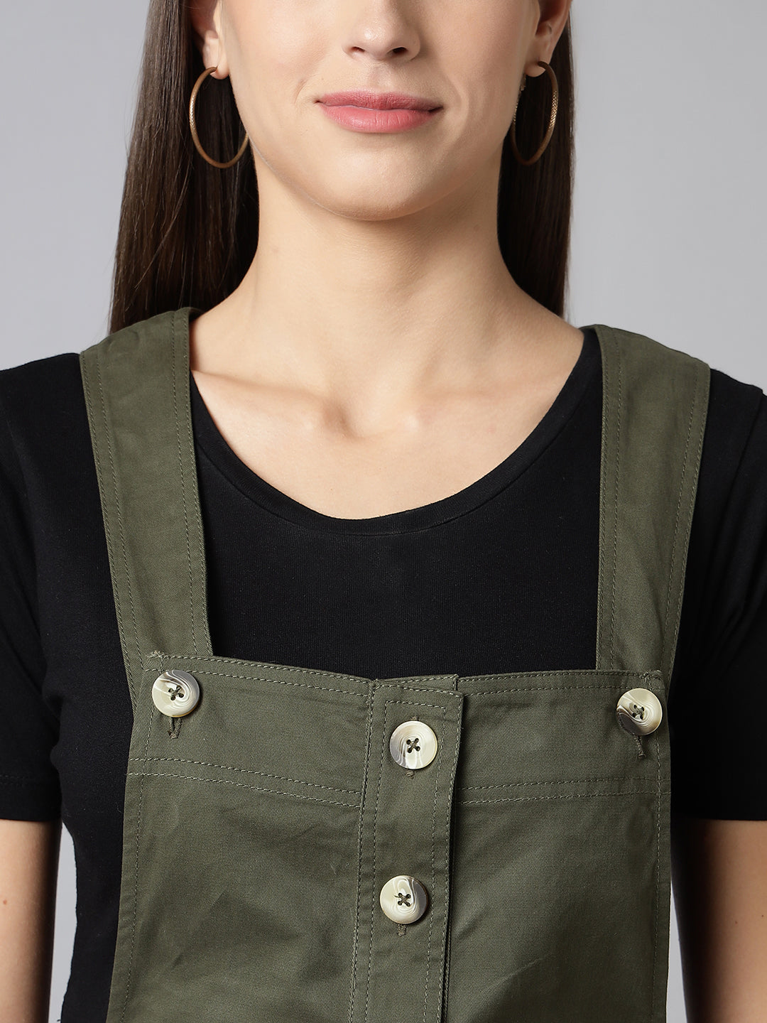 OLELE OVERALLS® Cotton Twill Womenswear Dungaree Dress - Olive Green