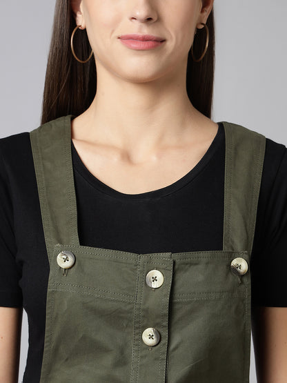 OLELE OVERALLS® Cotton Twill Womenswear Dungaree Dress - Olive Green
