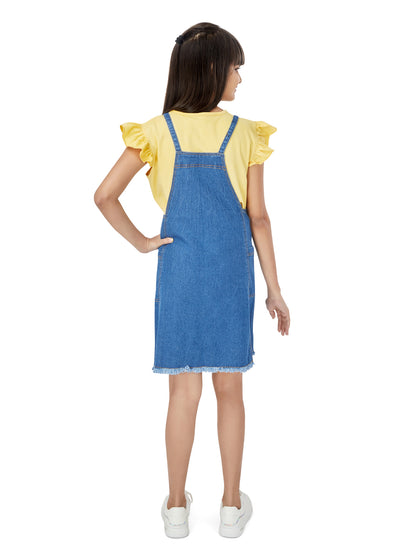 Olele® Girls Dungaree Dress - Metal Eyelets Indigo Denim