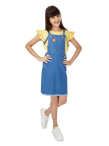 Olele® Girls Dungaree Dress - Metal Eyelets Indigo Denim