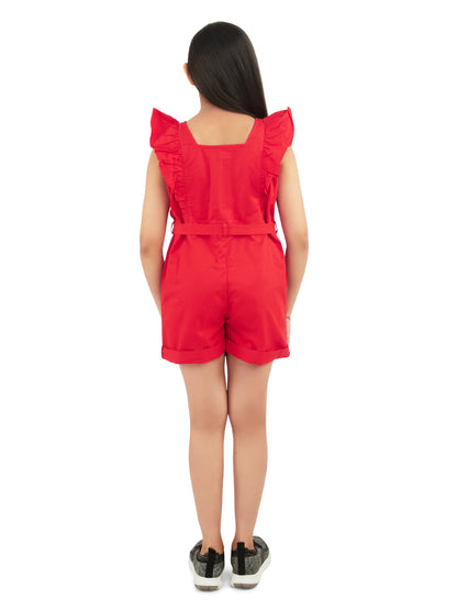 Olele® Girls Rocket Romper - Red Cotton Twill