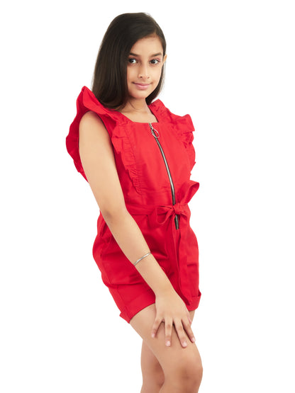 Olele® Girls Rocket Romper - Red Cotton Twill