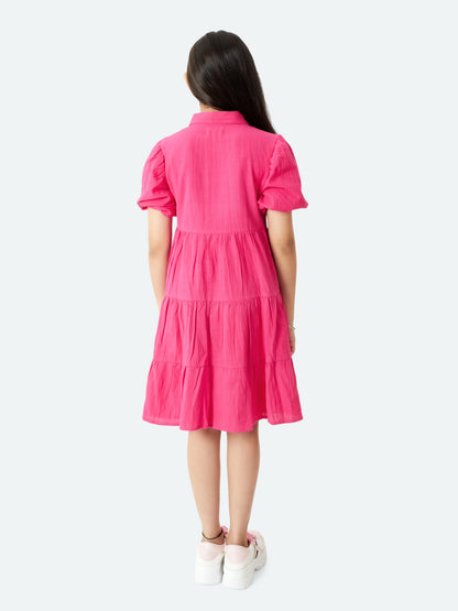 Olele® Girls Lucy Shirt Dress - Cotton Linen Hot Pink