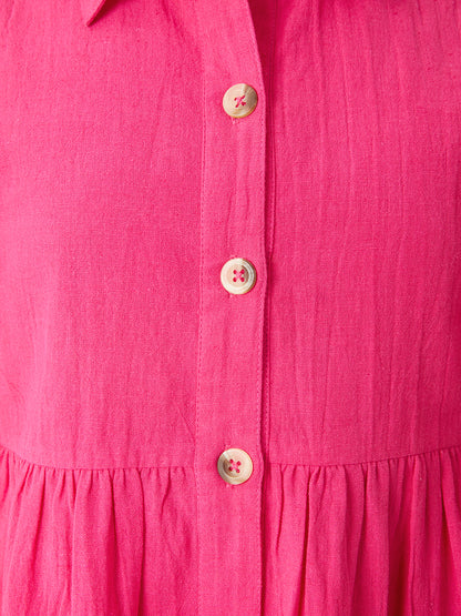 Olele® Girls Lucy Shirt Dress - Cotton Linen Hot Pink