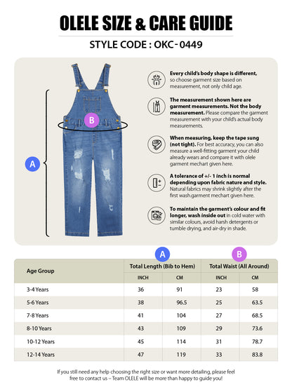 Olele® Girls Butter Scotch Dungaree - Denim