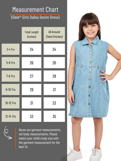 Olele® Girls Dallas Denim Sleeveless Collar Dress  - Light Blue