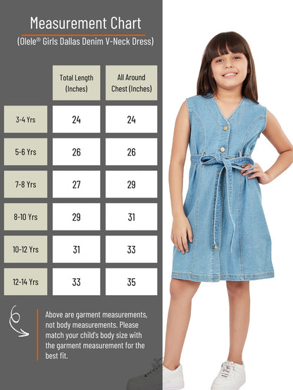 Olele® Girls Dallas Denim V-Neck Dress  - Light Blue