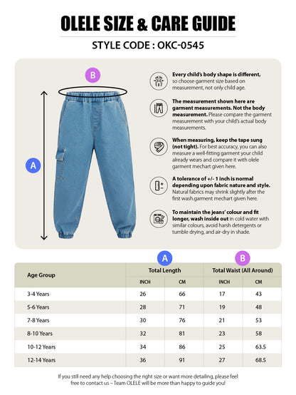 Olele® Girls Jackson Joggers Cotton Denim Jeans (Elasticated Waist)  - Indigo Blue