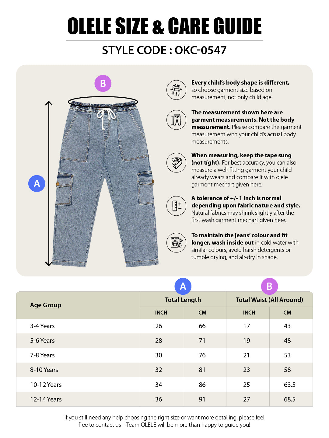 Olele® Girls Camila Cargo Pant - Cotton Denim