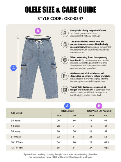 Olele® Girls Camila Cargo Pant - Cotton Denim