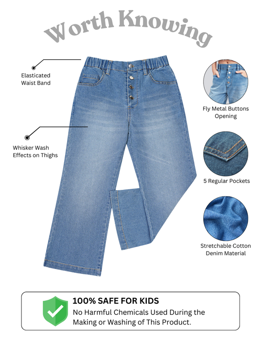 Olele® Boot Cut Button Fly Jeans Pant for Girls
