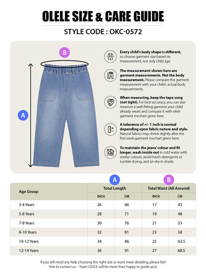 Olele® Girls Pull On Jeans Pant - Cotton Denim