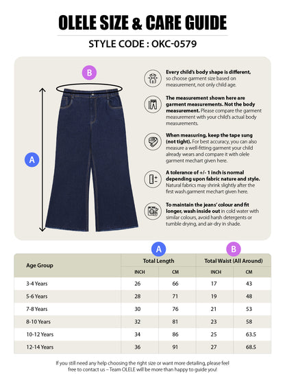 Olele® Girls Wide Leg Baggy Jeans - Cotton Denim