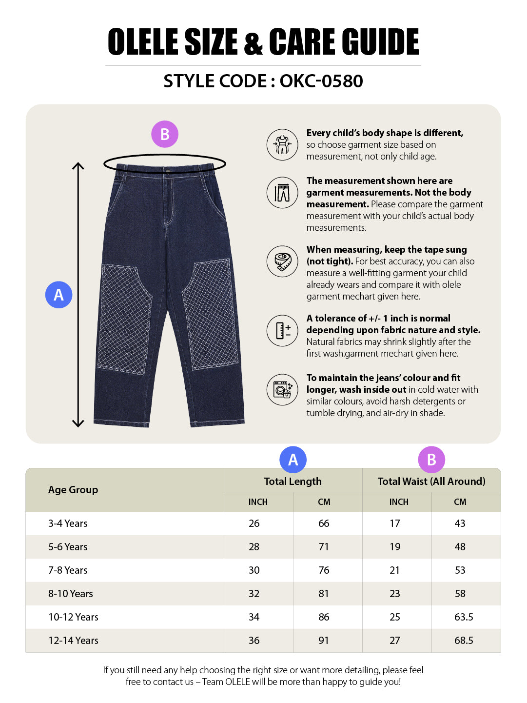 Olele® Girls Quilted Stitched Carpenter Jeans Pant - Cotton Denim