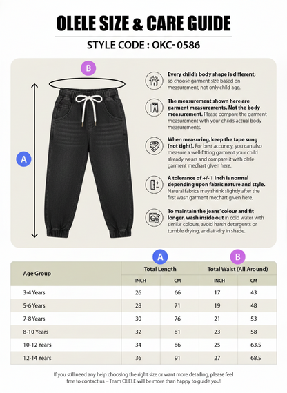 Olele® Boys Cotton Denim Pull On Jeans - Black