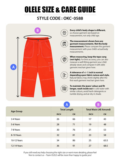 Olele® Boys Cotton Cargo 6 Pockets Pant with Contrast White Thread Stitching - Scarlet Red