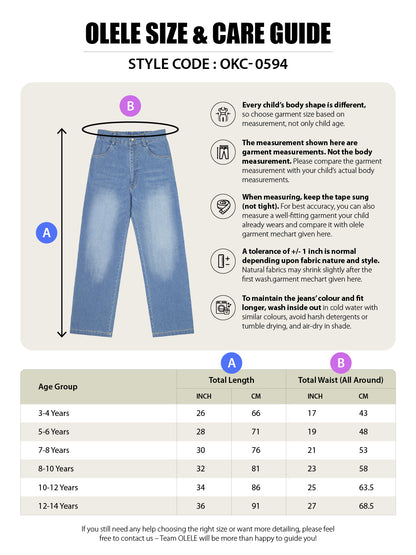 Olele® Boys Cotton Denim Regular Fit Jeans Pant - Light Blue