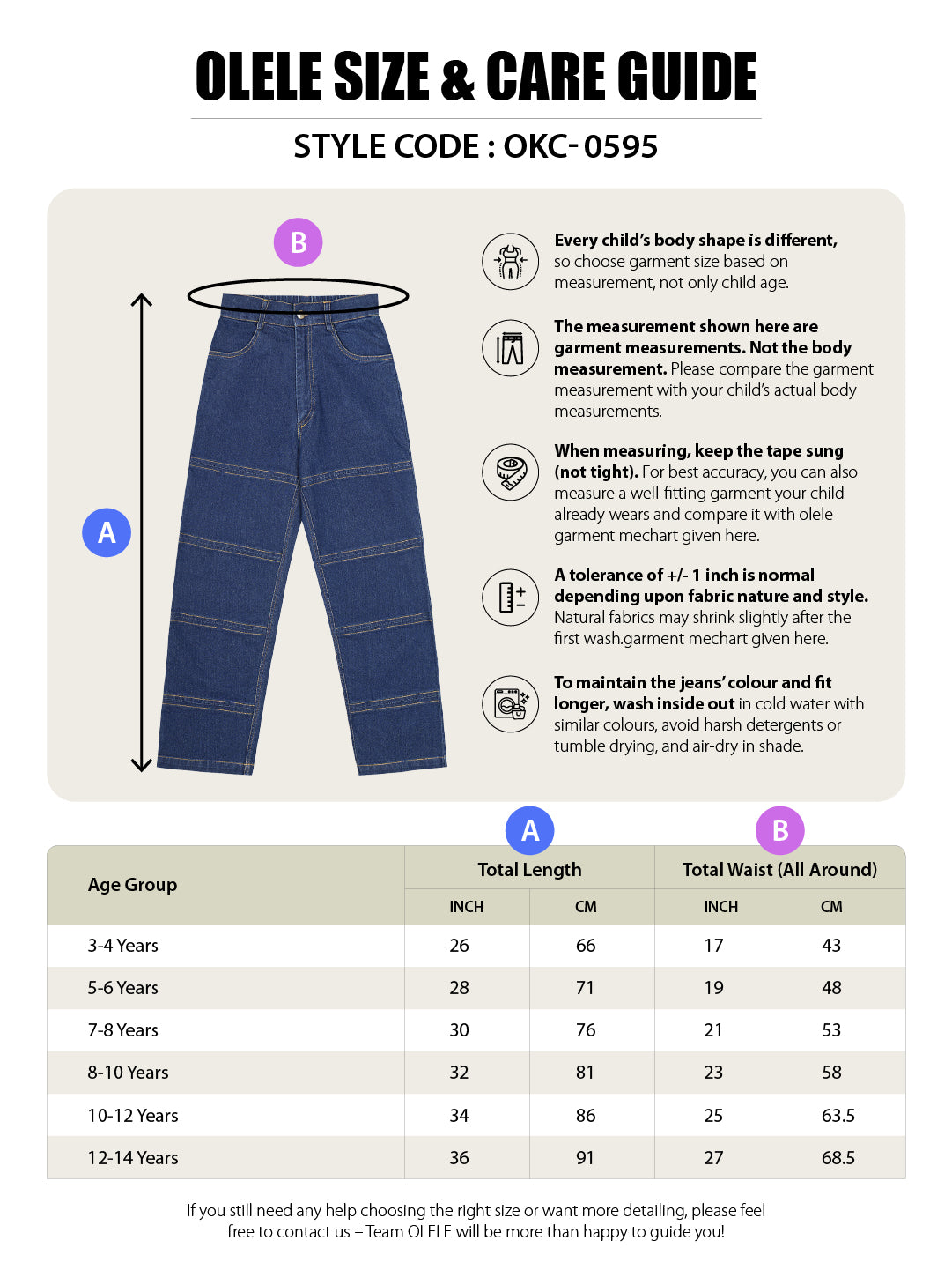 Olele® Boys Cotton Denim Double Stitch Jeans Pant - Dark Blue