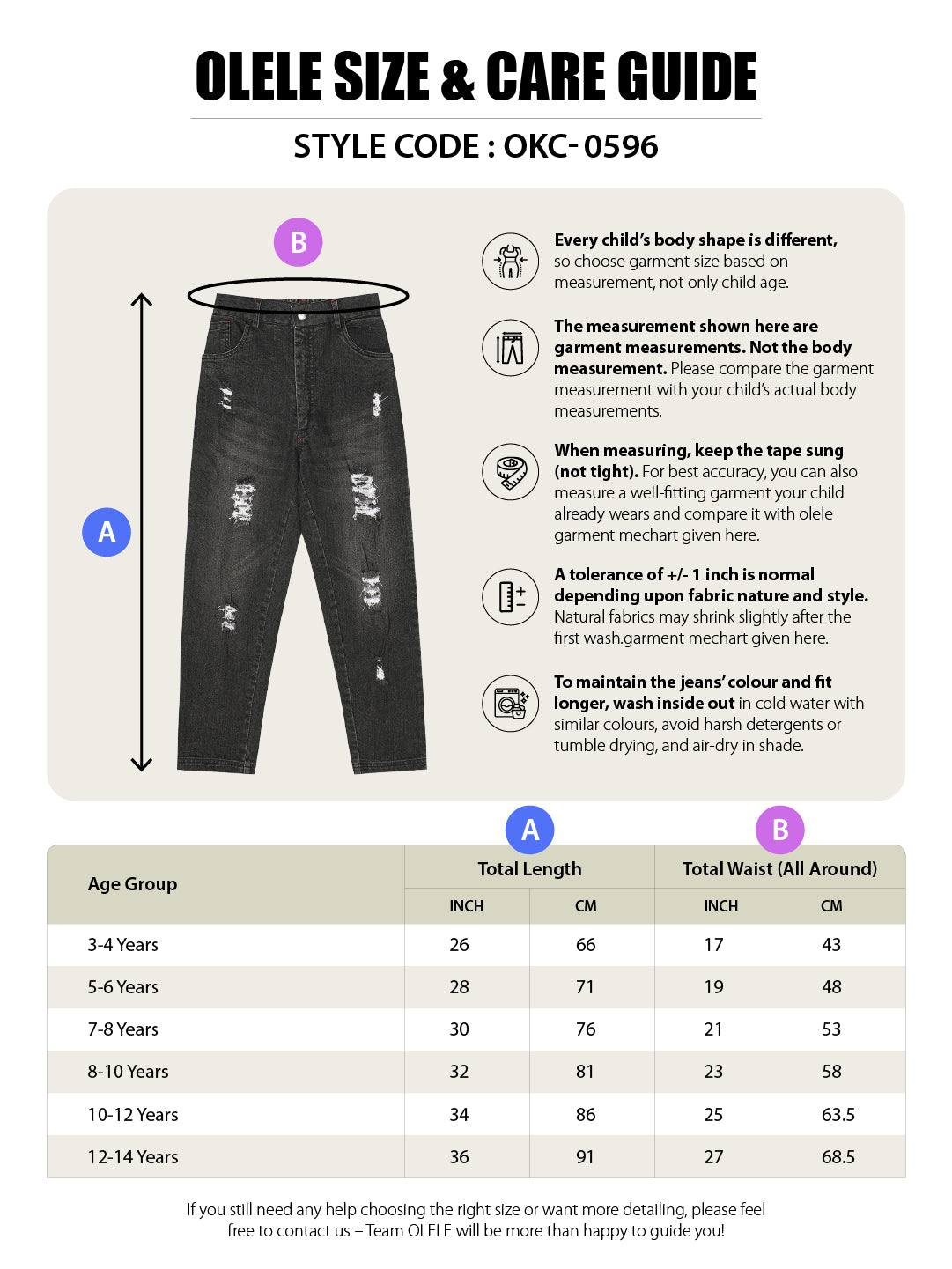 Olele® Boys Cotton Denim Distressed Wash Jeans Pant - Black