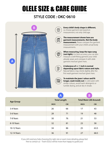 Olele® Girls Wide Leg Cotton Denim Jeans