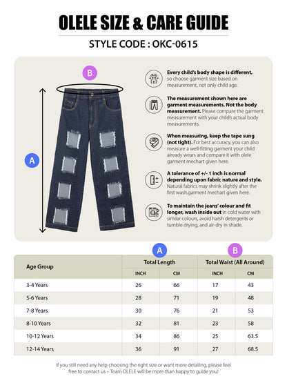 Olele® Girls Patch Work Cotton Denim Jeans