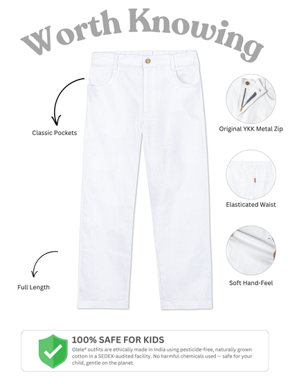 Olele® Girls Relaxed Fit White Cotton Denim Jeans