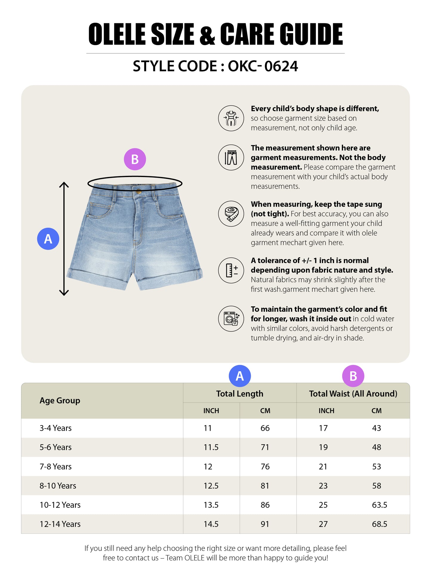 Olele® Girls Cotton Denim Shorts