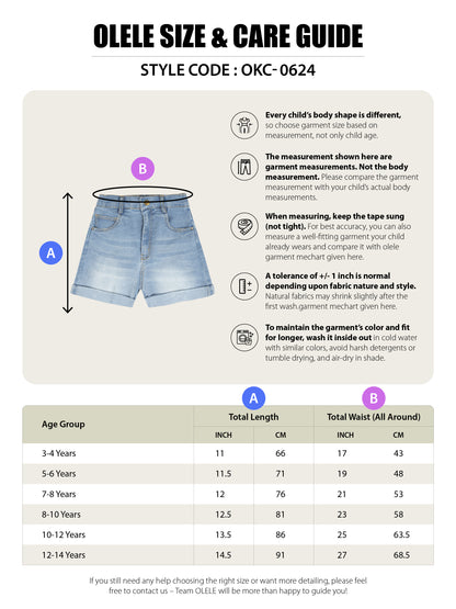 Olele® Girls Cotton Denim Shorts