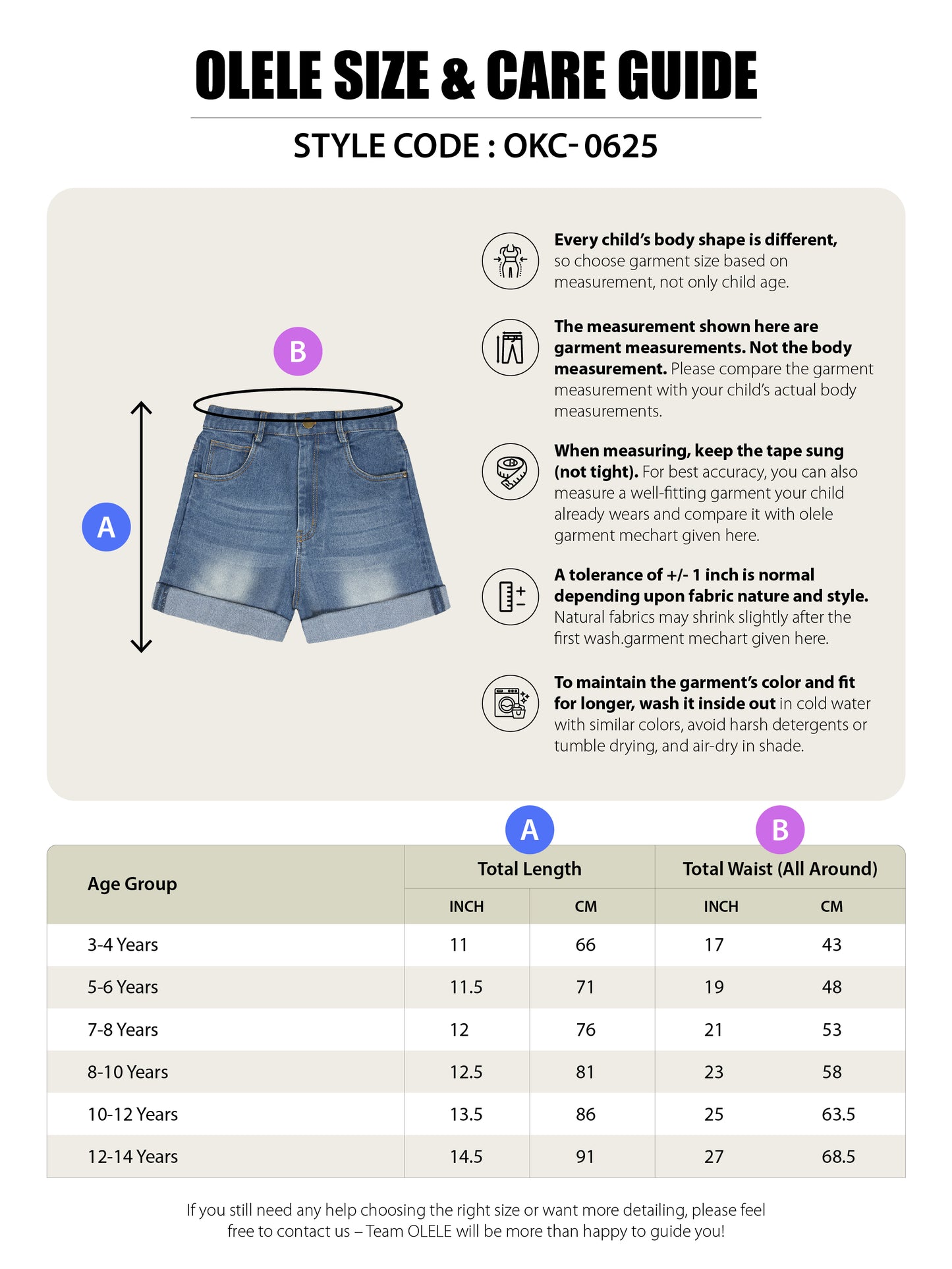 Olele® Girls Cotton Denim Shorts