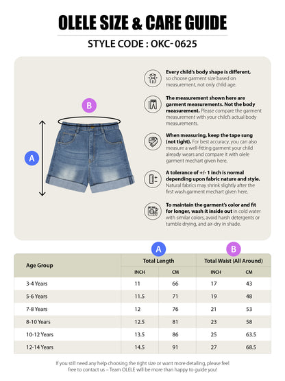 Olele® Girls Cotton Denim Shorts