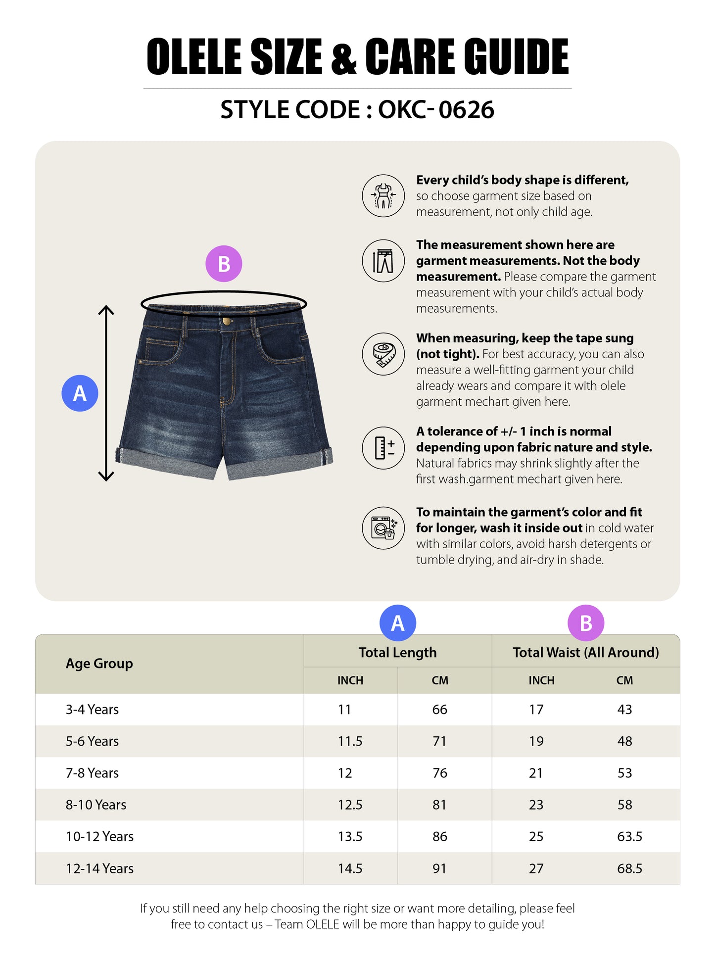 Olele® Girls Cotton Denim Shorts
