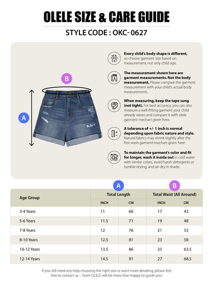 Olele® Girls Cotton Denim Shorts