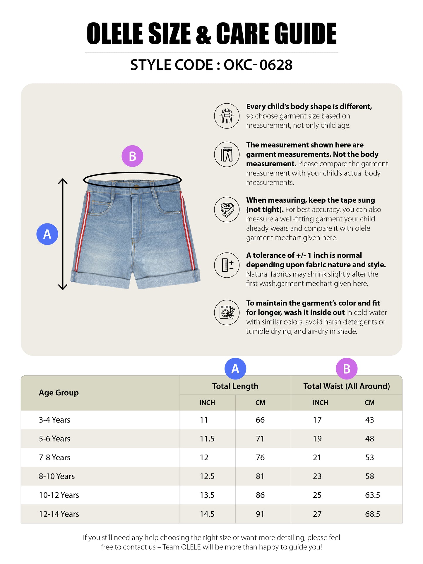 Olele® Girls Cotton Denim Shorts
