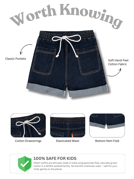 Olele® Girls All Around Elasticated Cotton Denim Short