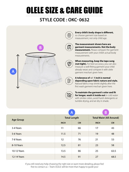 Girls Super White Cotton Denim Shorts
