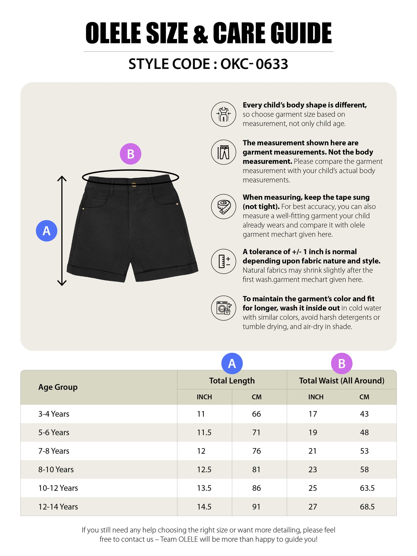 Olele® Girls Ebony Black Cotton Denim Shorts
